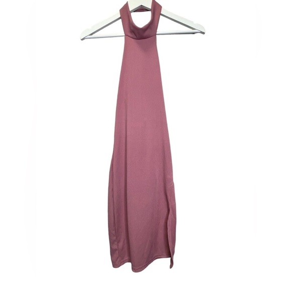 Pretty Little Thing | Basic Mauve Ribbed High Neck Split Detail Dress Sz 0 - Picture 2 of 8